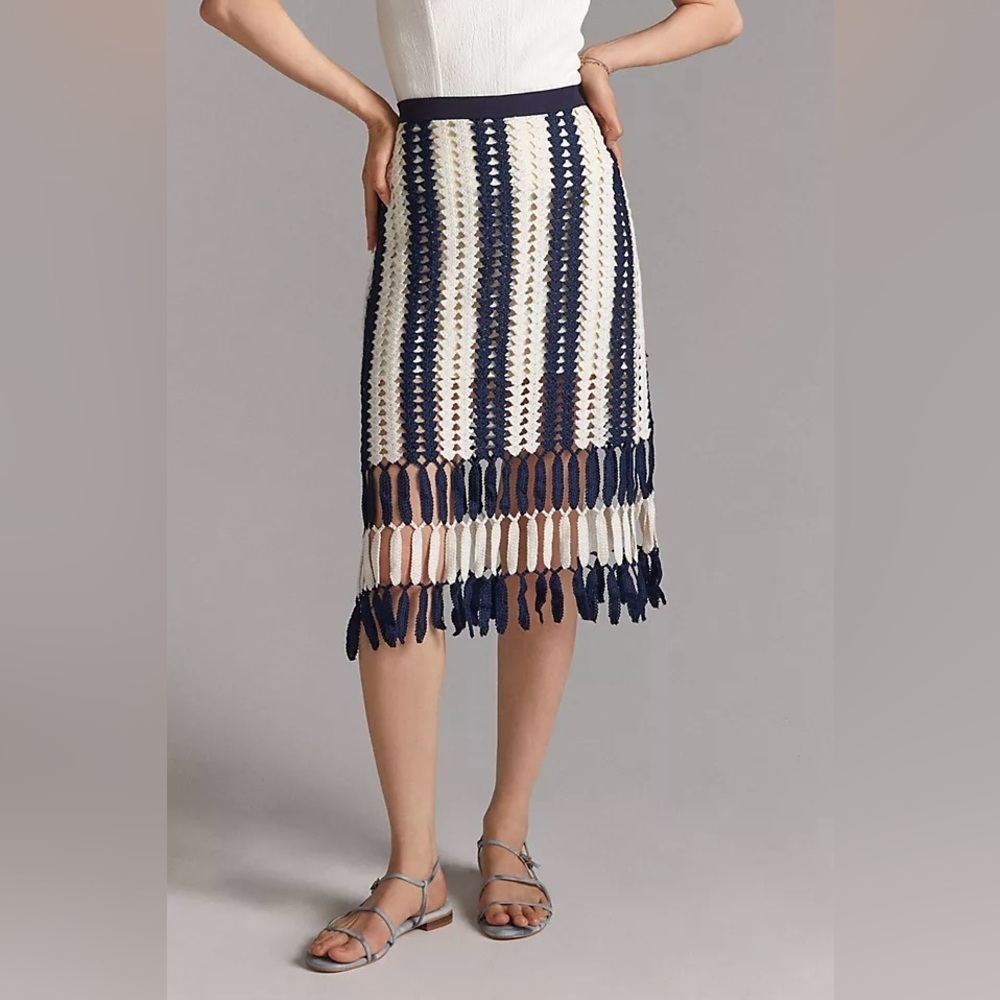 NWT Eva Franco Crochet Fringe Midi Skirt S